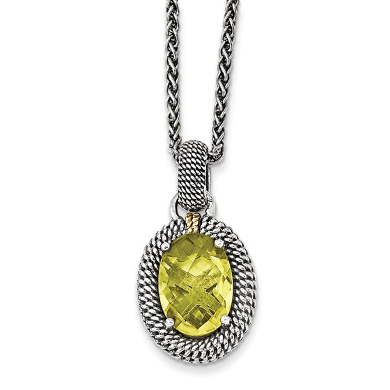 Sterling Silver w/14k Antiqued Lemon Quartz Necklace Sterling Silver w/14k Antiqued Lemon Quartz Necklace